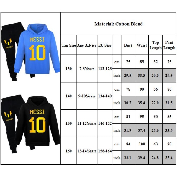 Barn Pojkar Messi Nummer 10 Träningsoverall 2PCS/Set Hoodies Sweatshirt Topp med Sportbyxor Red 130cm