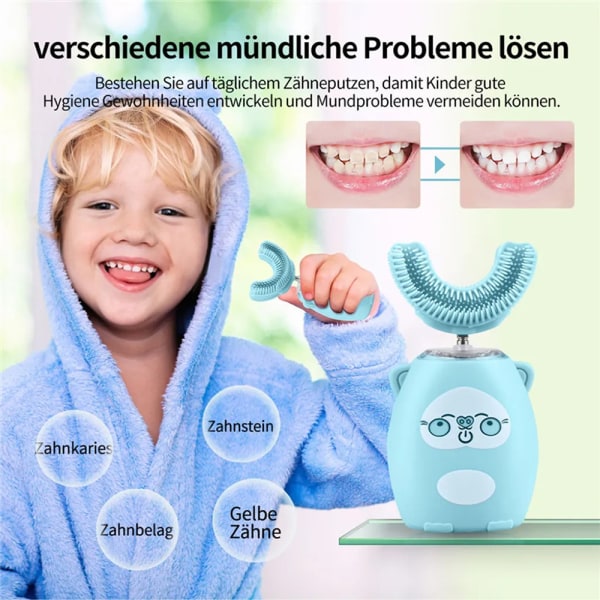 Elektrisk tandborste för barn 2-7 år U-form vattentät 4 lägen pink
