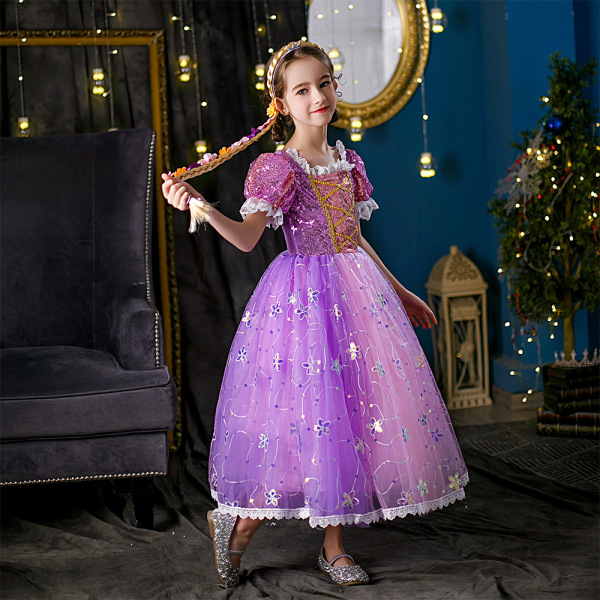 Fryst Rapunzel Klänning Flickor Födelsedagsfest Klänning Prinsessklänning 110cm