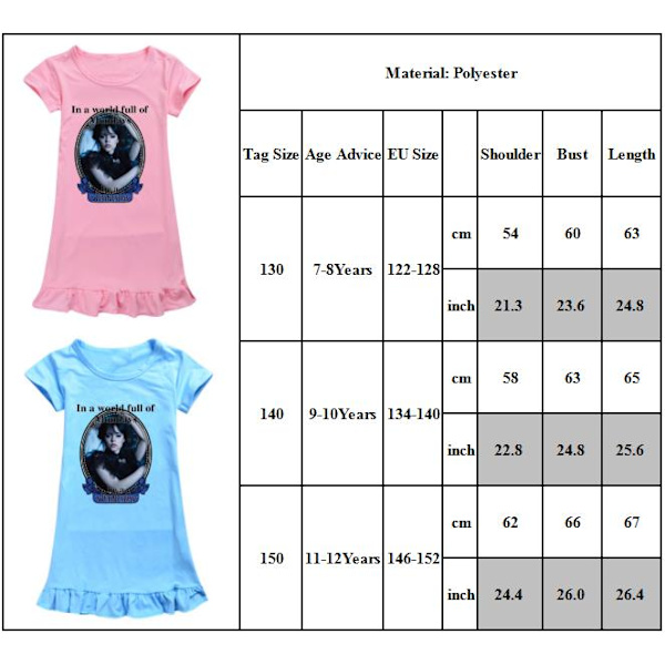 Onsdag Addams Barnflicka Pyjamas Nattlinne Nattkläder Hemkläder pink 140cm