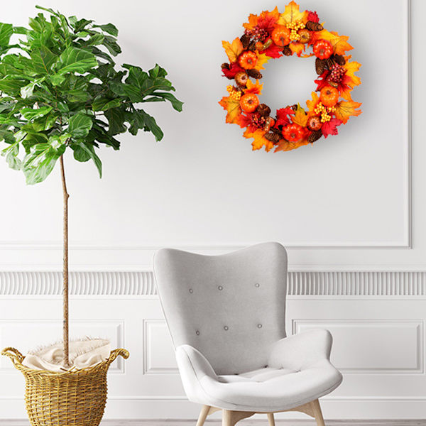 Halloween Pumpa Tallkotte Lönnlöv LED Färgglad Krans A