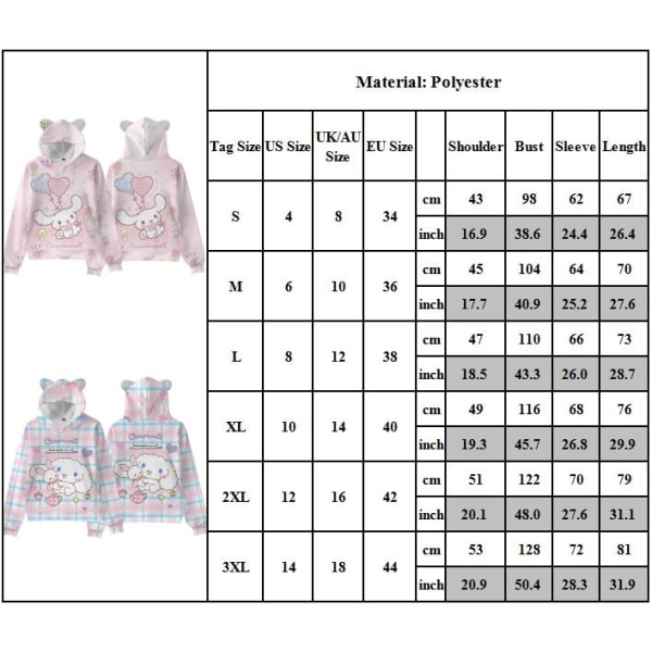 Womens Girls Cinnamoroll Hoodie Sweatshirt Pullover Hooded Tops Casual Jumper C XL
