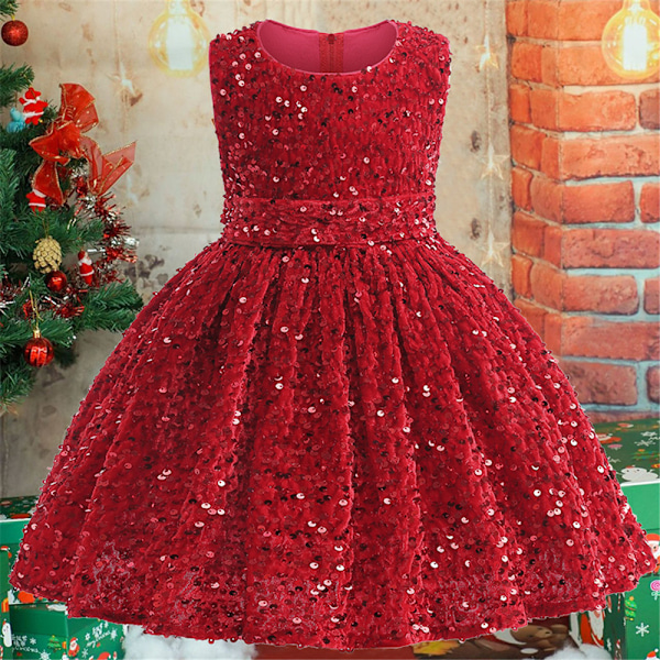 Julklänning för flickor, prinsessklänning för fest, glitterklänning Red 110CM