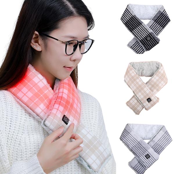 Elektrisk uppvärmd halsduk Vinterhalsvärmare Sjal USB Mjuk Present Khaki check