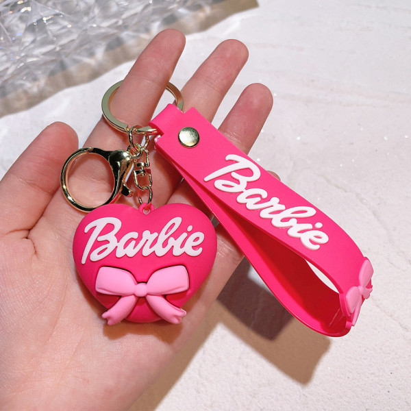 Barbie rosa nyckelring tecknad Barbies docka flicka hänge C
