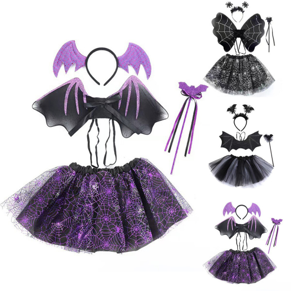 1 set Halloween spindelnät design kjol vingar trollstav fest huvudband A