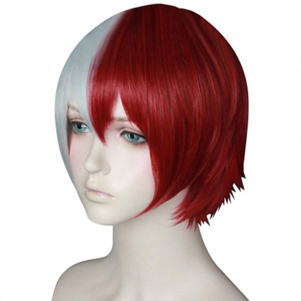 Anool cap+ halv röd och halv vit peruk färgseparation peruk
