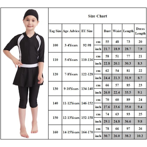 Barnflickor Muslimsk Badkläder Burkini 3PCS Set Baddräkt Baddräkt Navy blue 120cm