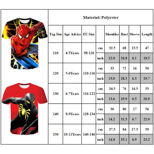 Spider-Man T-shirt med korta ärmar för pojkar och flickor C 130cm