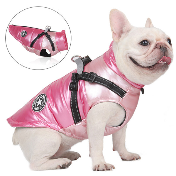 Pet Dog Reflekterande Jacka Kappa Väst Justerbar plysch halsringning pink S