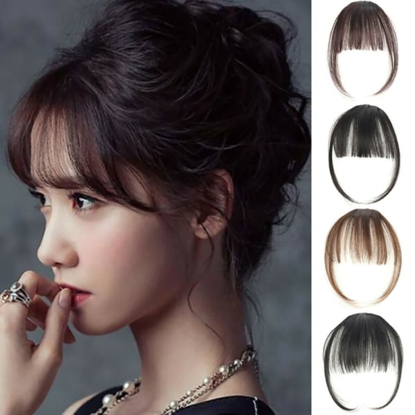 Tunn luftlugg naturlig _  hårförlängning kvinnor clip in Updo peruk Dark Brown