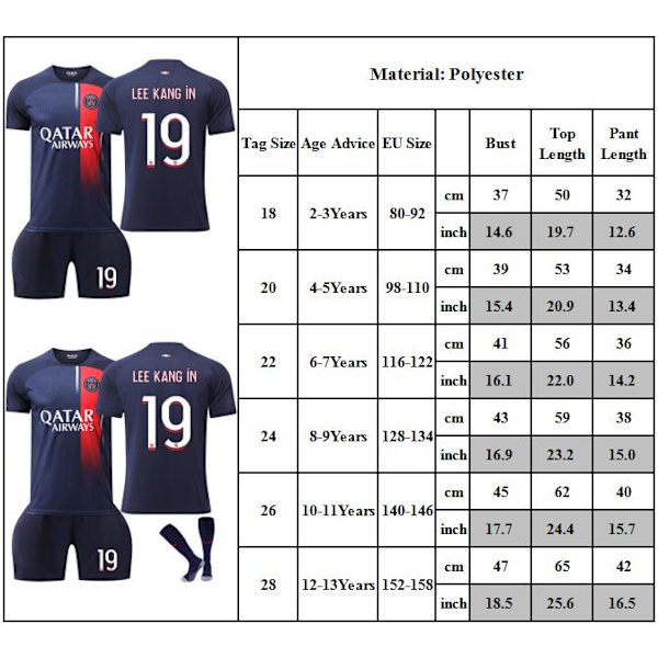 2024-2025 Fotbollströja Barn Fotbollsträningskläder Tryck No.19 LEE KANG iN Fans Tränings Fotbollströjor Set 18