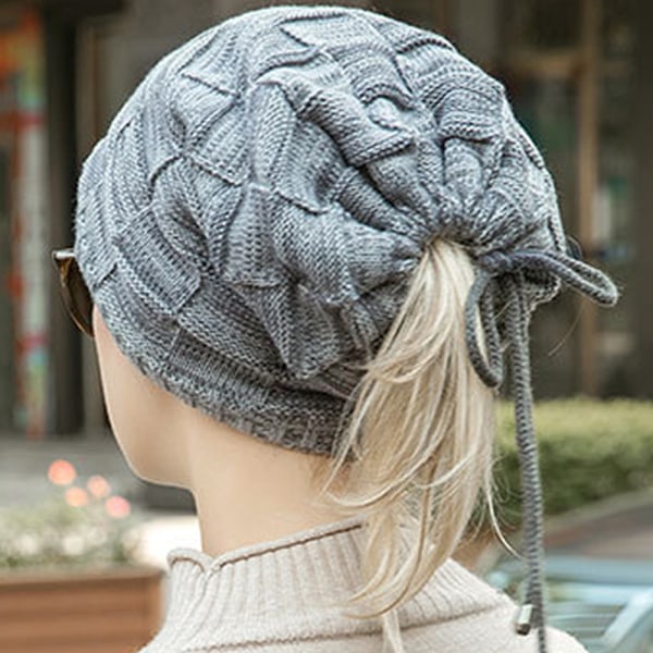 Vinter höst Unisex pullovermössa multifunktionell stickad cap i ull gray