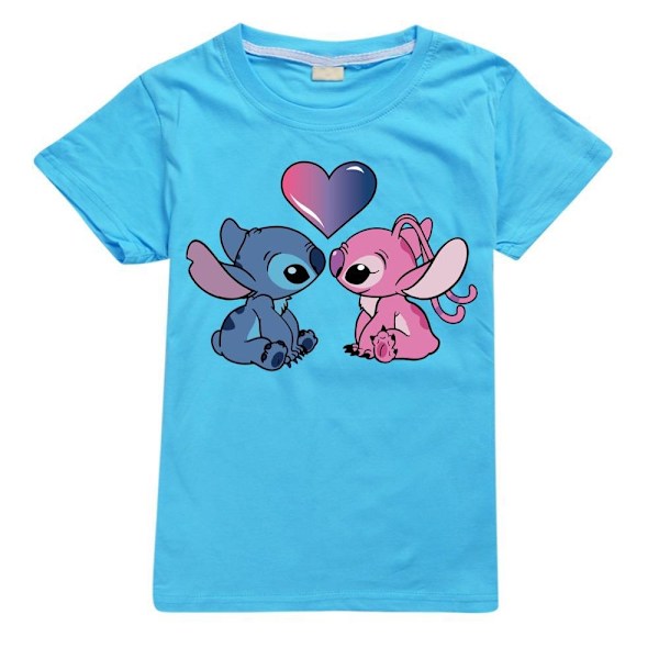Stitch Pojkar T-shirt Tecknade Toppar Tee Barn Pojkar Flickor T-shirts Barnkläder Sommar Kortärmad Light Blue 140cm