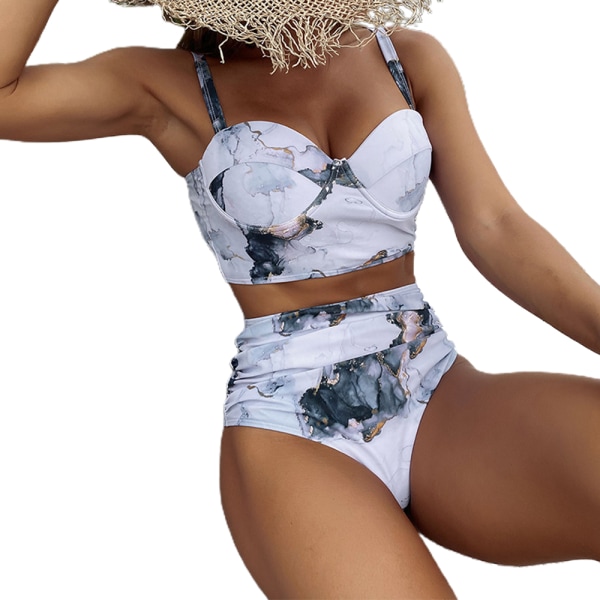 Dam Tvådelad Vintage Baddräkt Retro Beach High Waist Bikini B XL