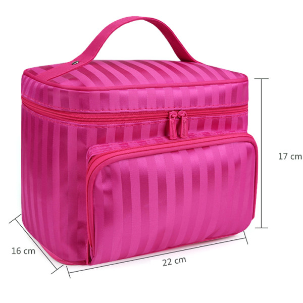 Vikbar resesminkförvaringsväska Vattentät Stripe Organizer pink