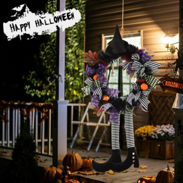Halloween Krans Dörr Hängande Dekor Häxhatt Ben Fest Tillbehör