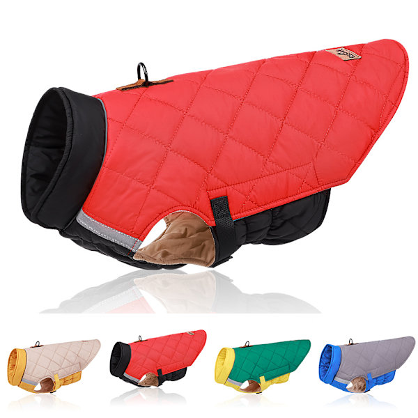 Vinter Bomull Husdjur Hundkläder Varma Valp Rock Vinterjacka Red  black 4XL