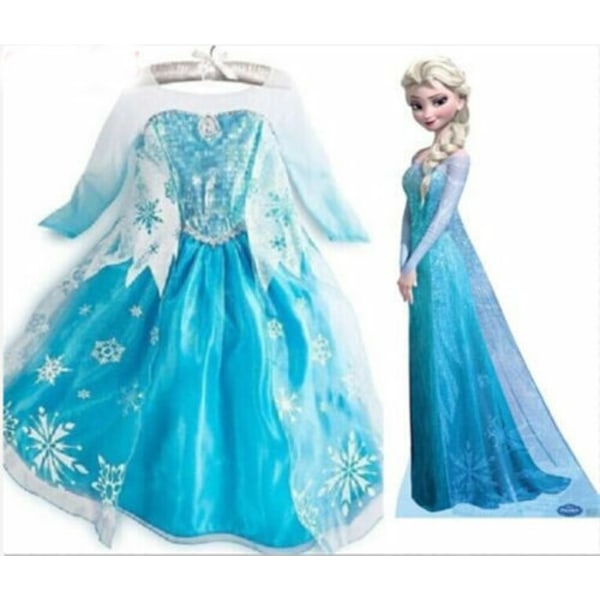 Frozen Cosplay Kostym Elsa Princess Crown Diadem Festklänningar 110cm