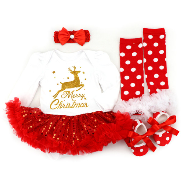 Christmas Baby's 4PCS kostymkjol + hårband + skor + benvarma B S