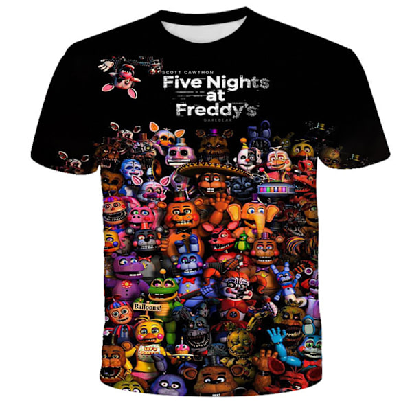 Kids FNAF Five Nights at Freddy's Tryckt Crew Neck Sommar Kortärmad T-shirt A 130cm