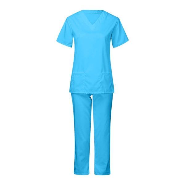 Kvinnlig läkaruniform sjuksköterska sjukhusbyxor set arbetskläder t-shirt toppar sky bule XL