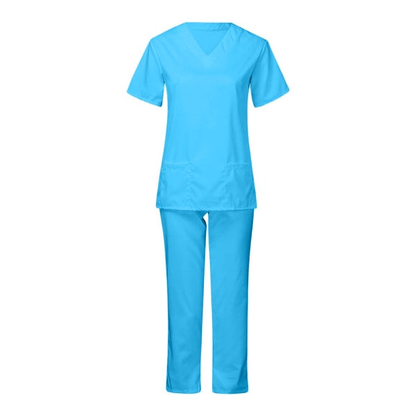 Kvinnor Doktor Uniform Sjuksköterska Sjukhus Byxor Set Arbetskläder Tee Tops sky bule XL
