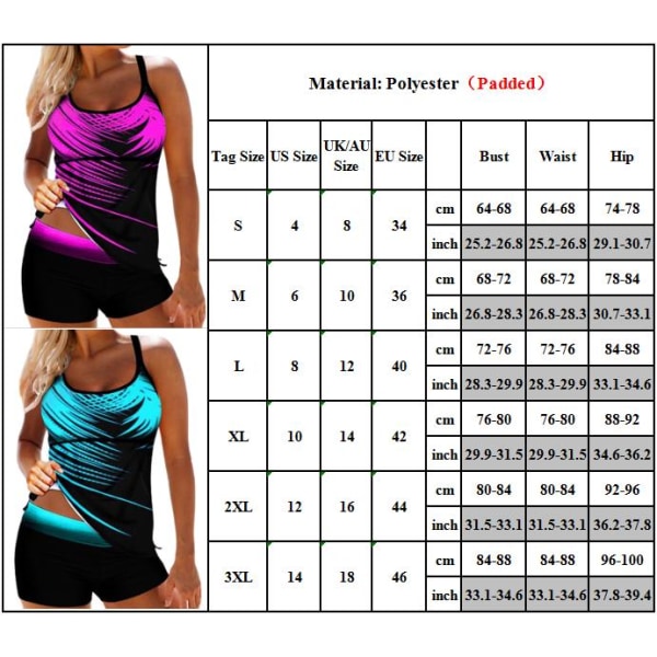 Womens Plus Size Baddräkt Bikini Set Digital Print Beach Split blue 3XL