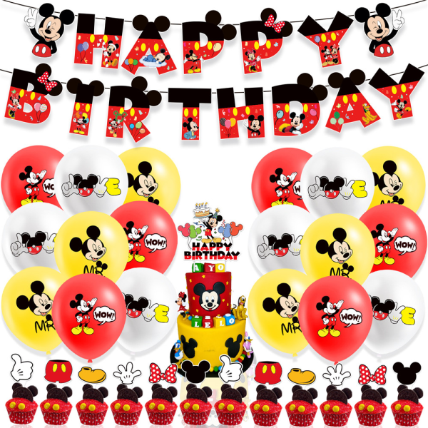 Minnie Mouse Happy Birthday Party Ballonger Banner Cake Topper Set Prop Supplies