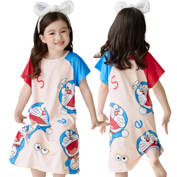 Flickor Nattlinnen Sommar Mjuk Cartoon Print Pyjamas Klänning Lös Sovtröja Kortärmad Nattkläder för Barn 3-10 År #1 14