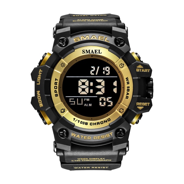 Digital watch för män Vattentäta klockor LED-bakgrundsbelysning black gold