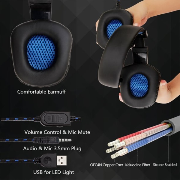 Stereo Gaming Headset LED-ljus- och brusreducerande mikrofon black-red