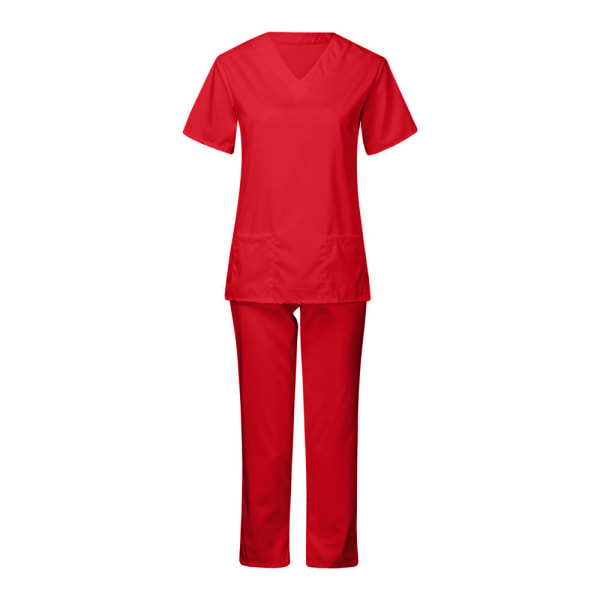 Kvinnor Doktor Uniform Sjuksköterska Sjukhus Byxor Set Arbetskläder Tee Tops red 2XL
