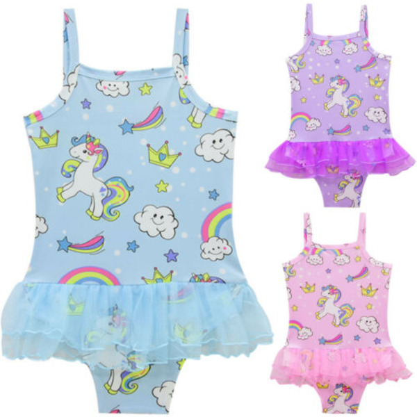 Barn flicka enhörning Tankini bikini barn strandkläder baddräkt Purple 7-8 Years