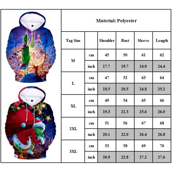 Grinch Jul Mode Vuxna Sweatshirts Casual Hooded Tops D XL