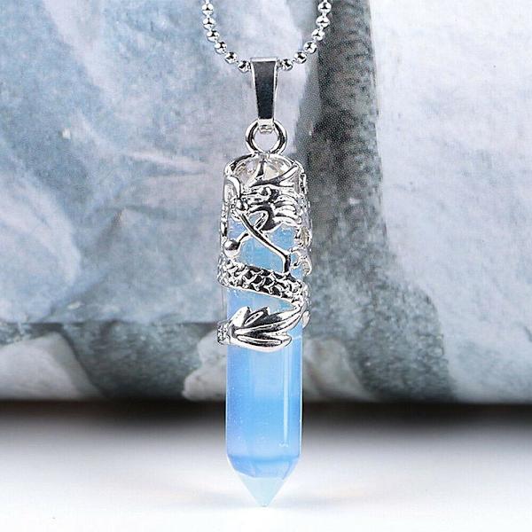 Hexagonal naturlig kvarts kristallhänge halsband smycken #3