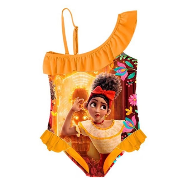 Encanto baddräkt för flickor med en skuldra lotusbladkantsbaddräkt orange 110cm