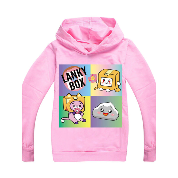 Barn LANKYBOX Print Casual Hoodie Hoody Jumper Topp Sweatshirt Pink 130cm