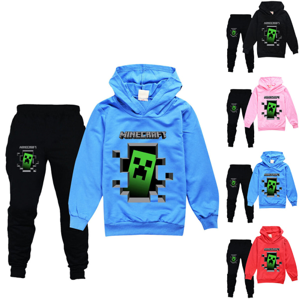 Barn Minecraft Hood Sweatshirt&Jogger Byxor Bekväm huvtröja vinter blue 150cm