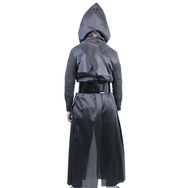 Barn All Black Hooded Jedi Wizard Robe Boy Cosplay Fancy Dress Kostym med mask M