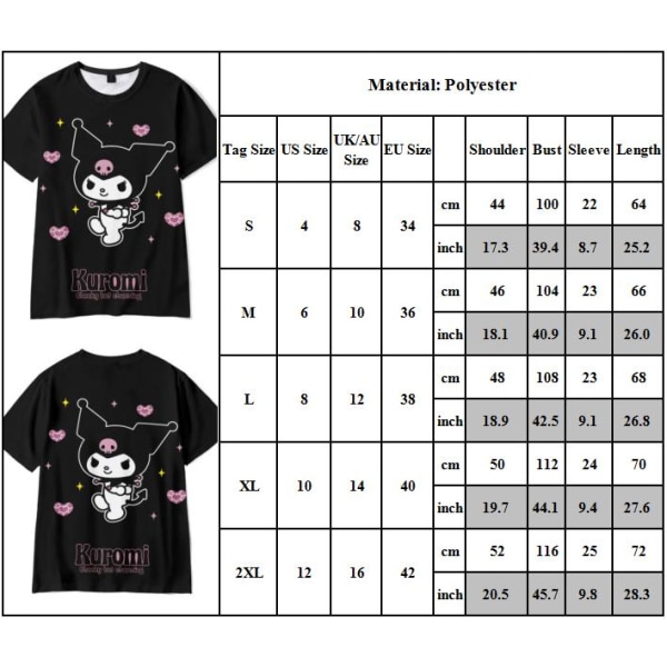 Kuromi Anime Kvinnors Kortärmad T-shirt Basic Tee Top S