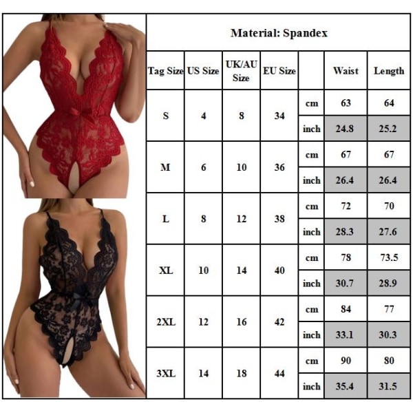 Kvinnors Bodysuit Lingerie Klänning Set Nattlinne Nattkläder Nattkläder black M