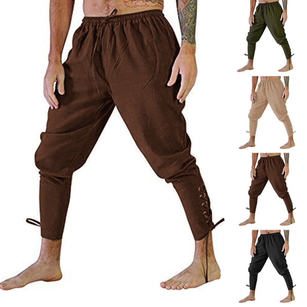 Piratbyxor för män Halloween kostymbyxor med dragsko khaki XL