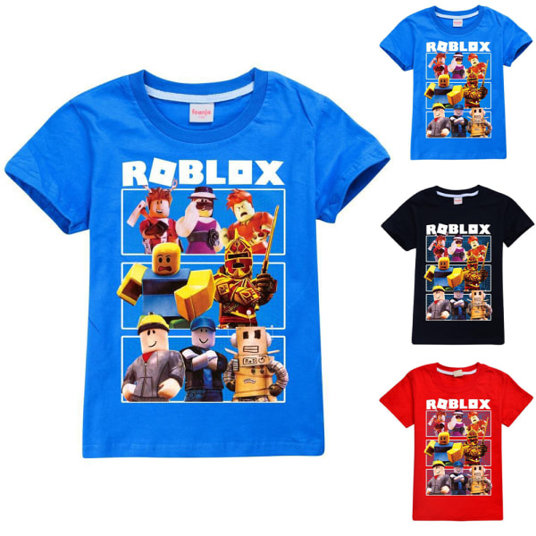 Roblox T-shirt med tryck för barn, pojkar och flickor, kortärmad skjorta, sommartoppar, casual Black 7-8 Years