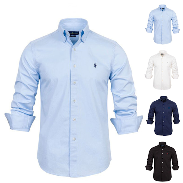 Ralph Lauren Herrskjorta Stor Storlek Långärmad Knappskjorta Broderad Skjorta White XL