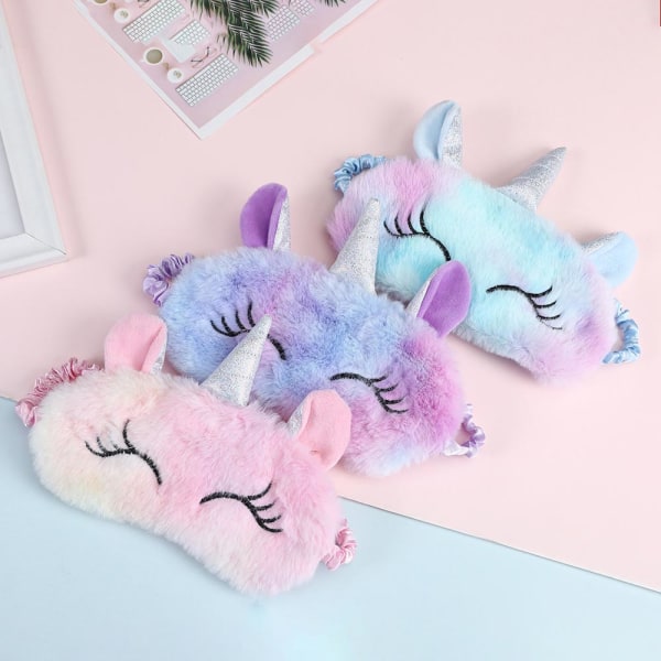 Kid Cute Animal Unicorn Sleep Mask Mjuk plysch Ögonbindel Sova light pink