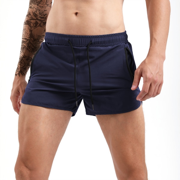 Solid Casual Fitness Training Sports Shorts för män med tre poäng blue M