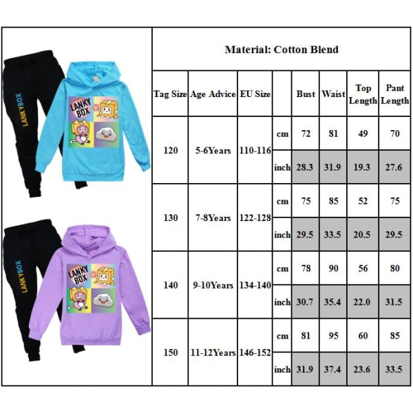 Barn LANKYBOX Print Hoodies Byxor Kostymer Casual träningsoverallsset purple 130cm
