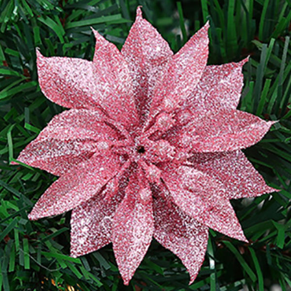 10st juldekoration konstgjord blomma glitter träddekor pink