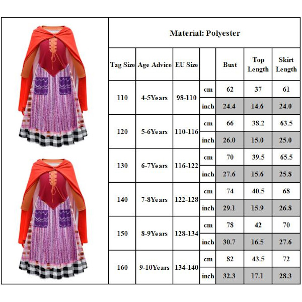 3 st Hocus Pocus Sanderson Cos Kostym Klänning Outfits Halloween 160cm